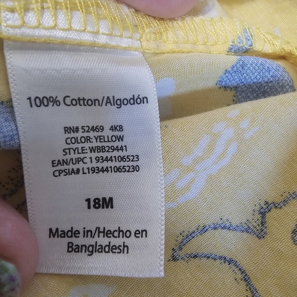 Wonder Nation Shirt Toddler Baby Boy 18M Yellow Blue Dinosaur Button Down Shirt - Picture 6 of 7